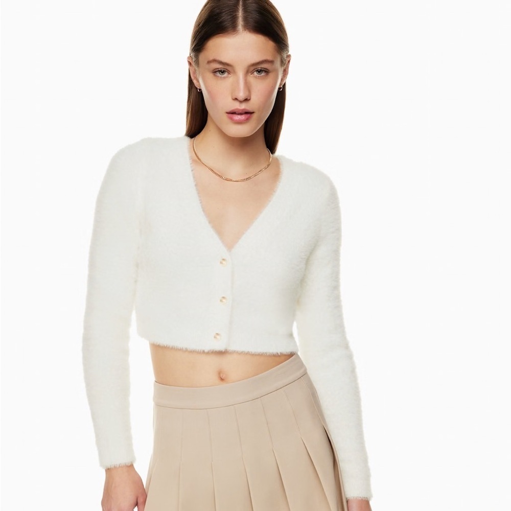 Aritzia Sunday Best Reese Fuzzy Cropped Cardigan in Purple